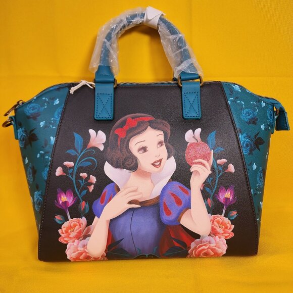 Loungefly Disney Princess Snow White Glitter Apple Floral Satchel Handbag NEW - Picture 1 of 12